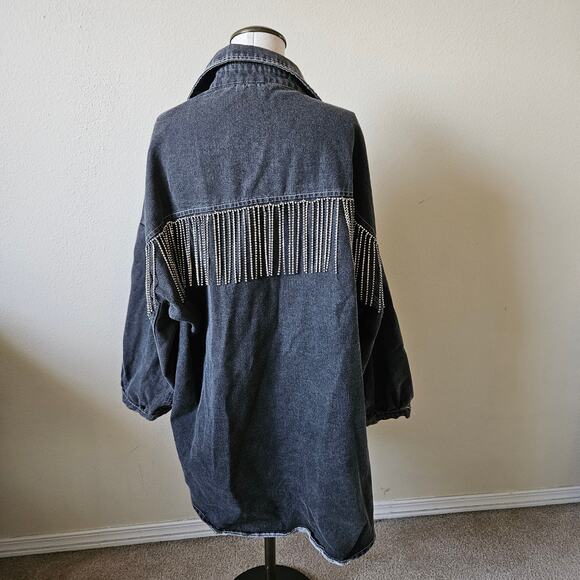 Blue B Boutique Legend Rhinestone Denim Shacket in Vintage Black S/M - Picture 4 of 7